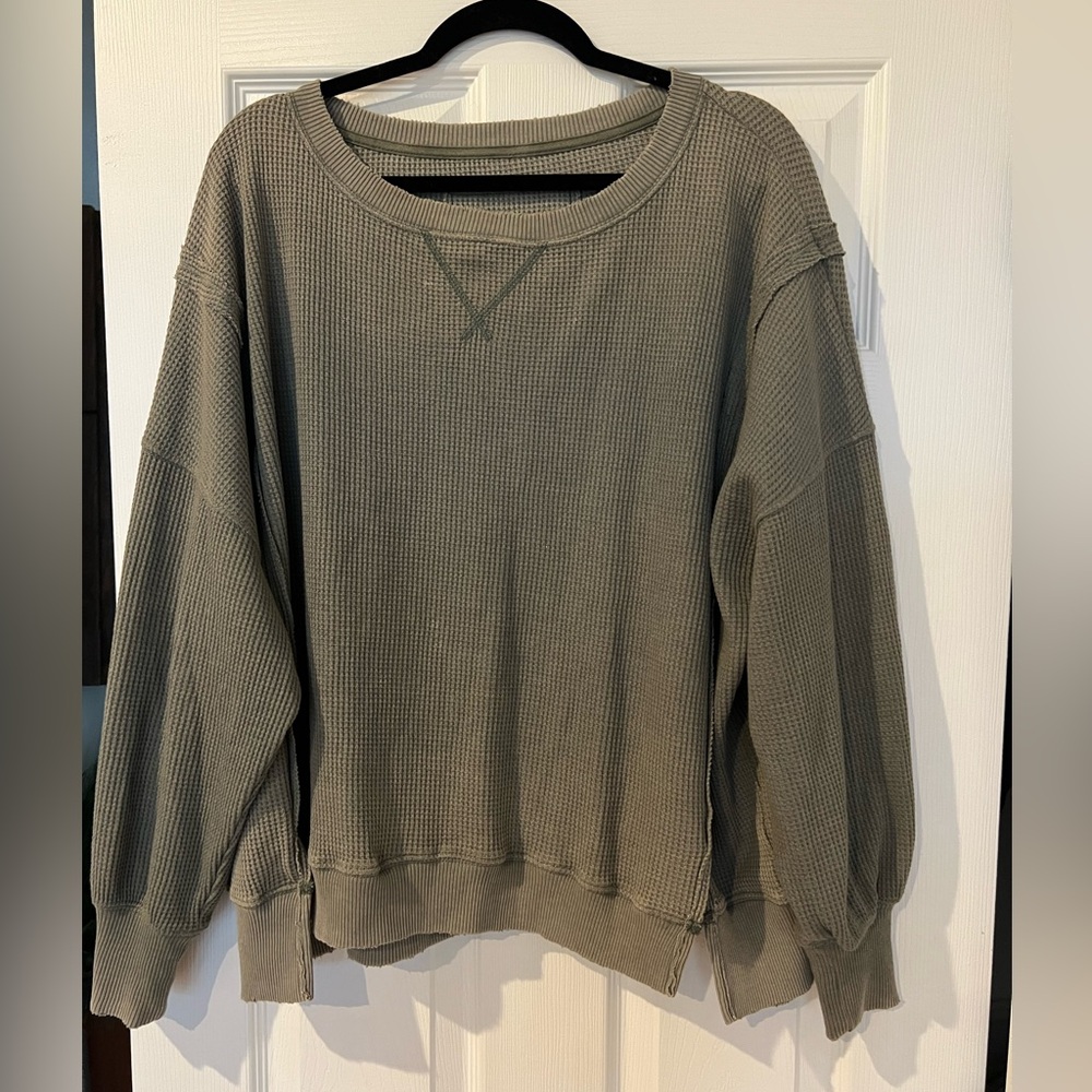 American Eagle Outfitters Green Waffle Knit Top